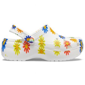 Saboti Crocs Classic Platform Seasonal Printed Clog Alb - White/Multi