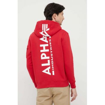 Alpha Industries bluza barbati, culoarea rosu, cu glugă, cu imprimeu