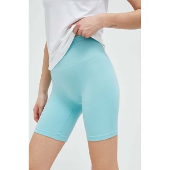 Casall pantaloni scurți de antrenament culoarea turcoaz, neted, high waist ieftini