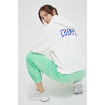 Champion bluza femei, culoarea alb, cu glugă, cu imprimeu