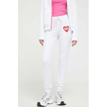 Love Moschino pantaloni de trening culoarea alb, cu imprimeu