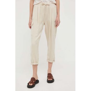 Pepe Jeans pantaloni JYNX femei, culoarea bej, fason cargo, medium waist
