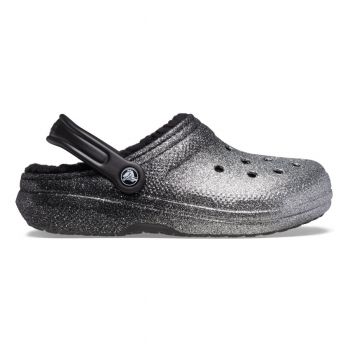 Saboți Crocs Classic Glitter Lined Clog Negru - Silver/Black