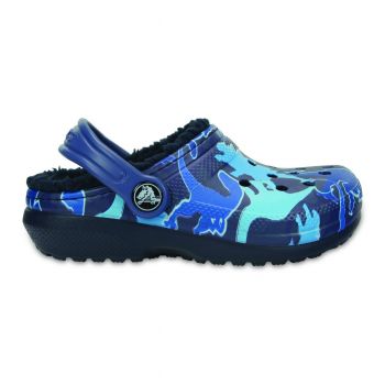 Saboti Crocs Classic Lined Graphic Clog Kids Albastru - Blue Camo