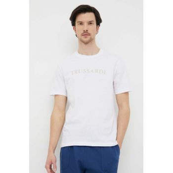 Trussardi tricou din bumbac culoarea alb, cu imprimeu ieftin