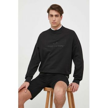 Armani Exchange hanorac de bumbac barbati, culoarea negru, cu imprimeu