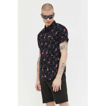 Hollister Co. camasa barbati, culoarea negru, cu guler button-down, regular