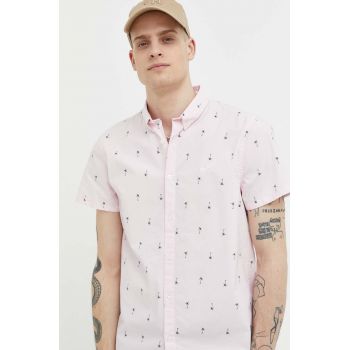 Hollister Co. camasa barbati, culoarea roz, cu guler button-down, regular