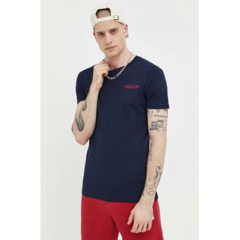 Hollister Co. tricou din bumbac culoarea albastru marin, cu imprimeu