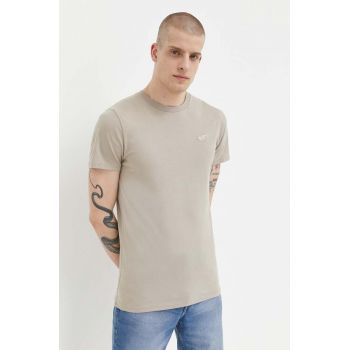 Hollister Co. tricou din bumbac culoarea bej, neted