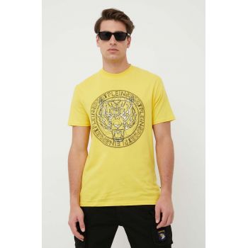 PLEIN SPORT tricou barbati, culoarea galben, cu imprimeu