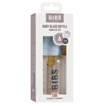 Set complet biberon din sticla anticolici Bibs 110 ml Baby Blue