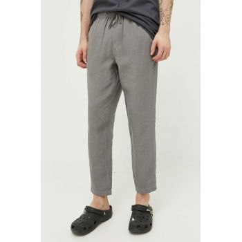 Superdry pantaloni din in culoarea gri, drept de firma originali