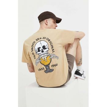 Vans tricou din bumbac culoarea bej, cu imprimeu