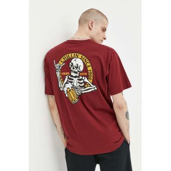 Vans tricou din bumbac culoarea bordo, cu imprimeu