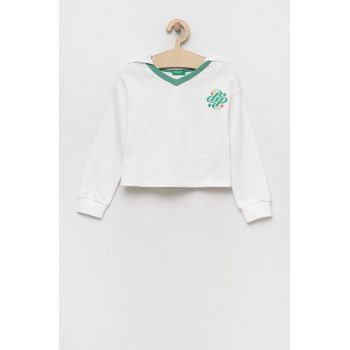 United Colors of Benetton bluza culoarea alb, cu glugă, modelator