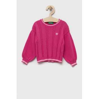 United Colors of Benetton pulover de bumbac culoarea roz, light ieftin