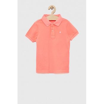 United Colors of Benetton tricouri polo din bumbac pentru copii culoarea roz, neted