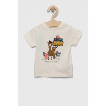 zippy tricou de bumbac pentru copii culoarea bej, cu imprimeu