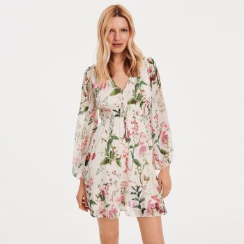 Reserved - Rochie mini cu imprimeu floral - Ivory