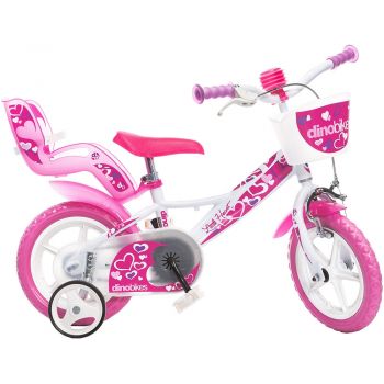 Bicicleta copii Dino Bikes 12' Little Heart alb si roz de firma originala