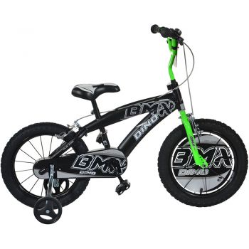 Bicicleta copii Dino Bikes 14' BMX negru si verde de firma originala