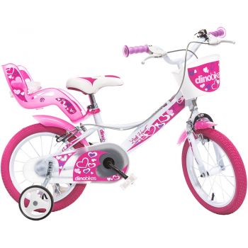 Bicicleta copii Dino Bikes 14' Little Heart alb si roz de firma originala