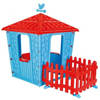 Casuta cu gard pentru copii Pilsan Stone House with Fence blue de firma originala