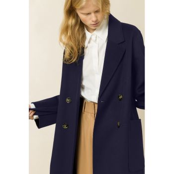 Palton lung de lana cu slituri laterale Celia