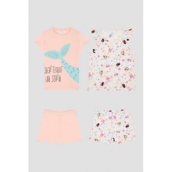 Set de pijama de bumbac cu imprimeu - 4 piese