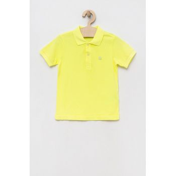 United Colors of Benetton tricouri polo din bumbac pentru copii culoarea galben, neted ieftin