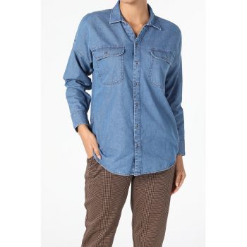 Camasa de denim cu buzunare pe piept
