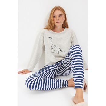 Pijama cu imprimeu si maneci cazute