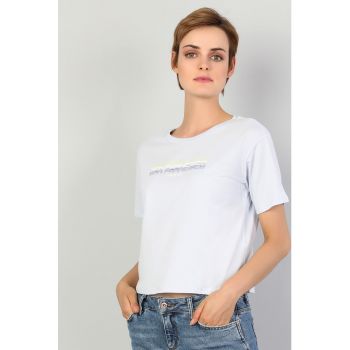 Tricou crop cu text