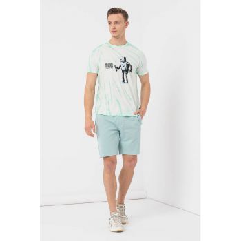 Tricou de bumbac cu model tie-dye si grafic