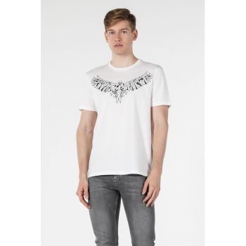 Tricou din bumbac cu decolteu la baza gatului