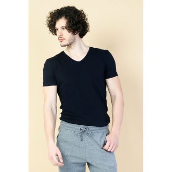 Tricou slim fit cu decolteu in V