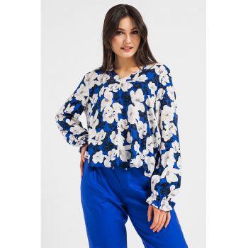 Bluza vaporoasa cu decolteu in V si imprimeu floral