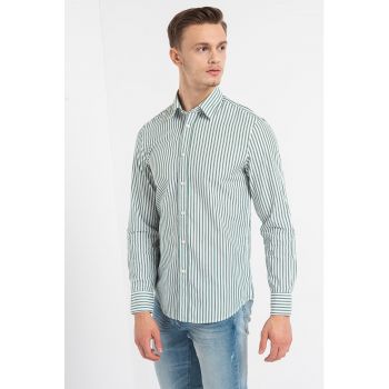 Camasa slim fit cu guler ascutit si dungi