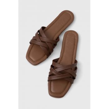 Answear Lab slapi de piele femei, culoarea maro
