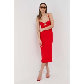 Bardot rochie culoarea rosu, midi, drept de firma originala