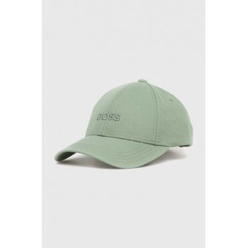 BOSS șapcă de baseball din bumbac culoarea verde, neted