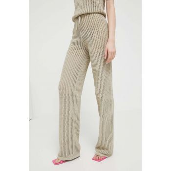 HUGO pantaloni femei, culoarea bej, drept, high waist