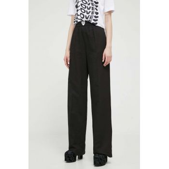 Love Moschino pantaloni din amestec de in culoarea negru, drept, high waist