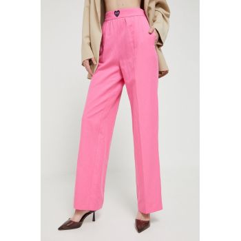 Love Moschino pantaloni din amestec de in culoarea roz, drept, high waist