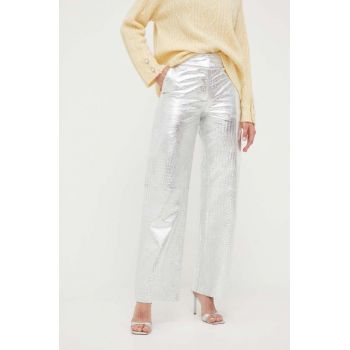 Notes du Nord pantaloni femei, culoarea argintiu, lat, high waist