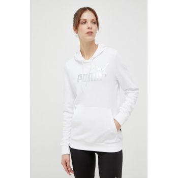 Puma bluză trening culoarea alb, cu glugă, imprimeu 849096