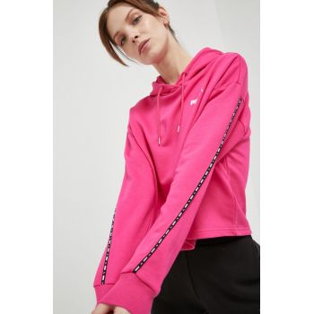 Puma bluză trening culoarea roz, cu glugă, cu imprimeu de firma original