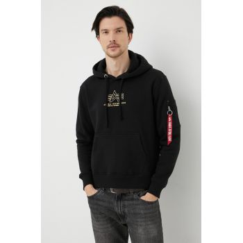 Alpha Industries bluza barbati, culoarea negru, cu glugă, cu imprimeu