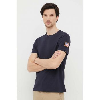 Alpha Industries tricou din bumbac culoarea albastru marin, neted